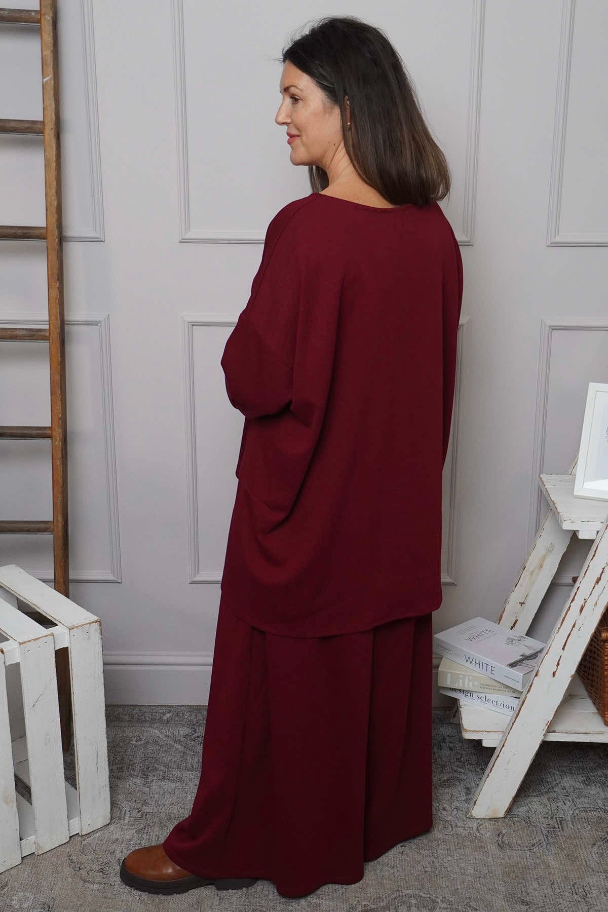 Charla Dipped Hem Cotton Top Wine