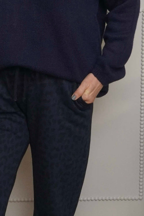 Effie Leopard Print Cotton Joggers Navy - Image 3