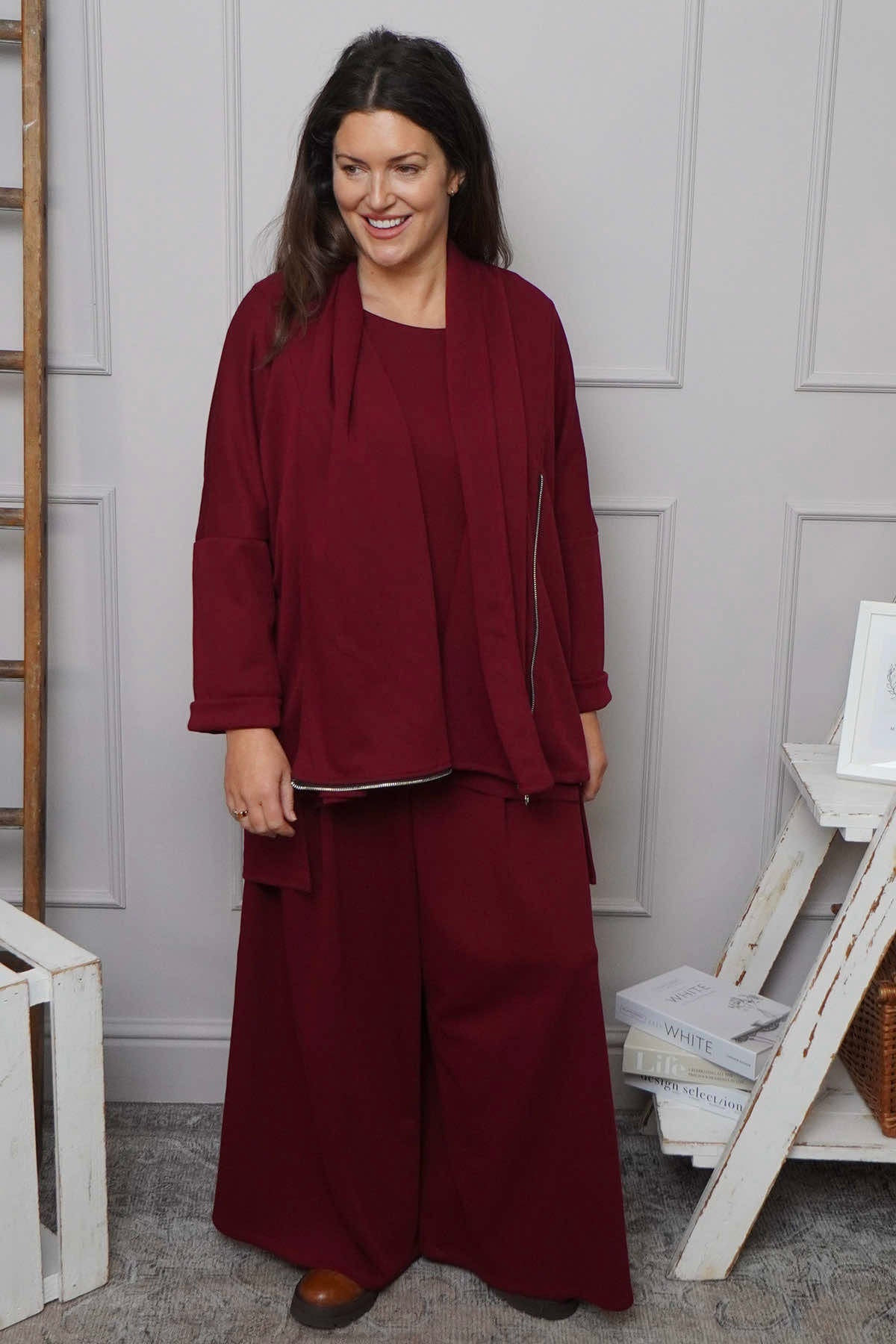Charla Dipped Hem Cotton Top Wine