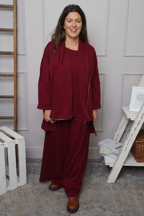 Trish Wide Leg Cotton Trousers Wine - Image 2