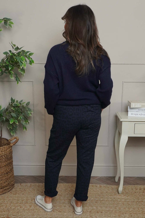 Effie Leopard Print Cotton Joggers Navy - Image 4