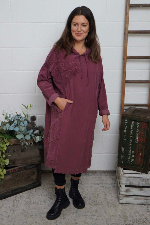 Devyn Hooded Needlecord Dress Plum - Image 2