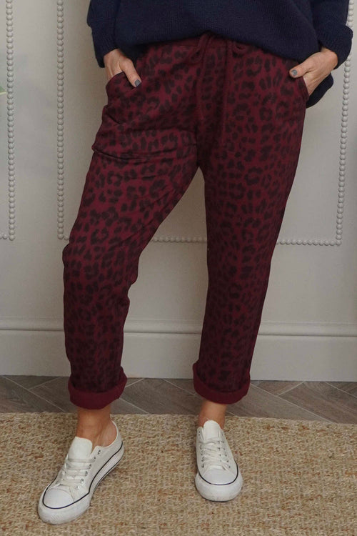 Effie Leopard Print Cotton Joggers Wine - Image 2