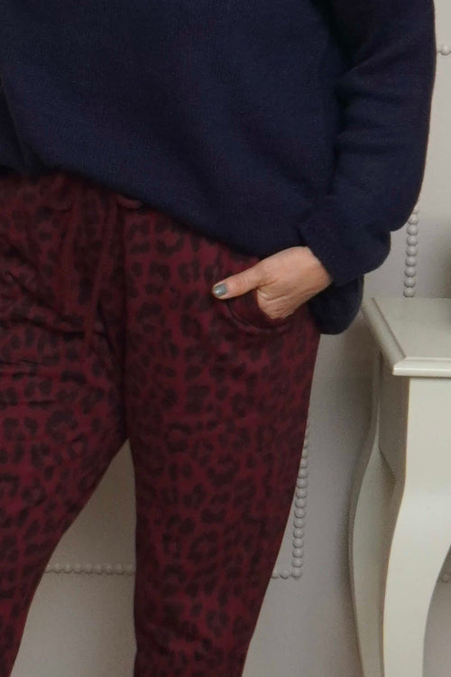 Effie Leopard Print Cotton Joggers Wine - Image 3