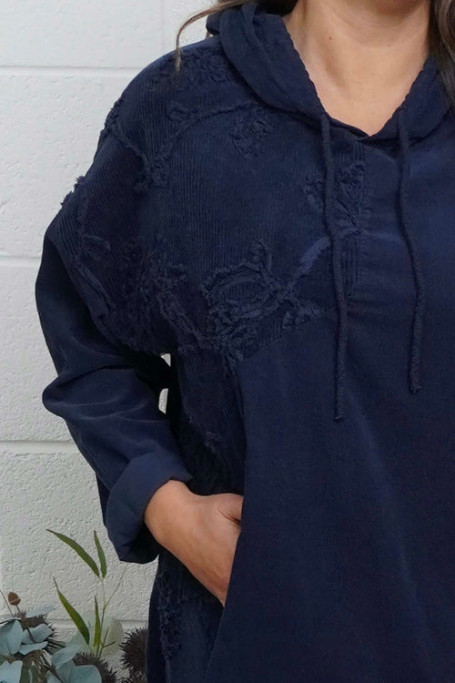 Devyn Hooded Needlecord Dress Navy - Image 3