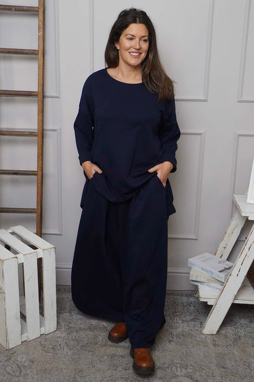 Charla Dipped Hem Cotton Top Navy - Image 1