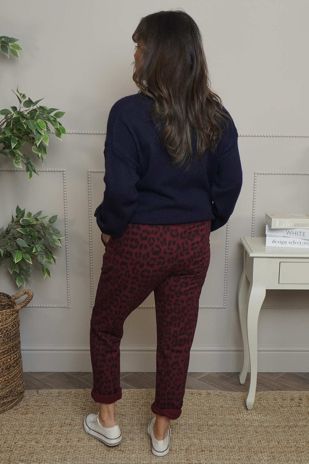 Effie Leopard Print Cotton Joggers Wine