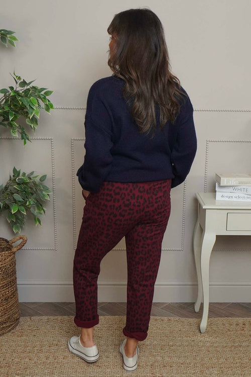 Effie Leopard Print Cotton Joggers Wine - Image 4