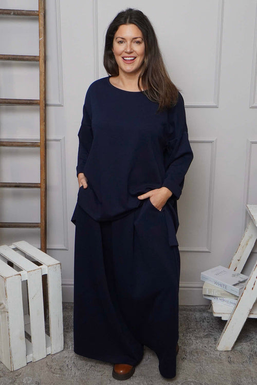 Charla Dipped Hem Cotton Top Navy - Image 2