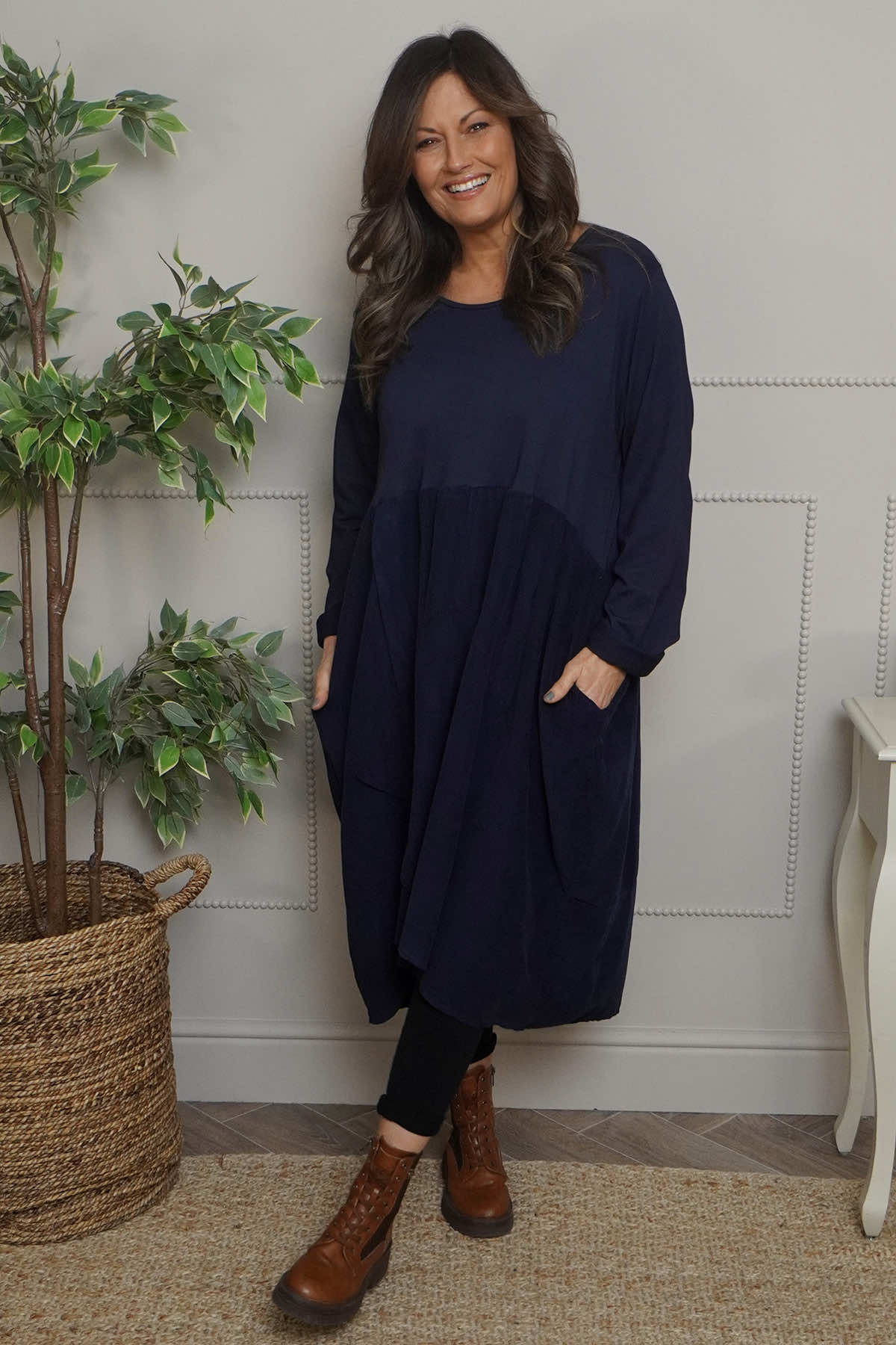 Regana Cotton Dress Navy