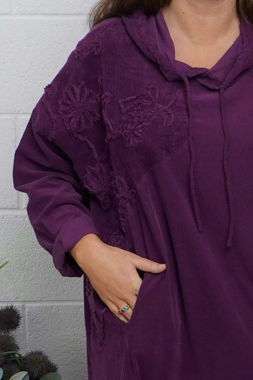 Devyn Hooded Needlecord Dress Purple - Image 3