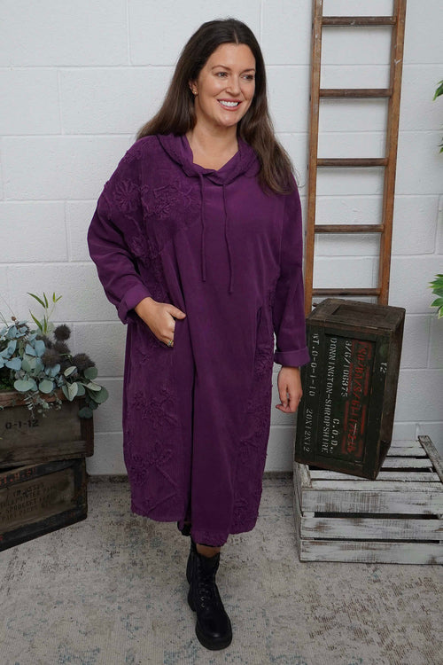 Devyn Hooded Needlecord Dress Purple - Image 2