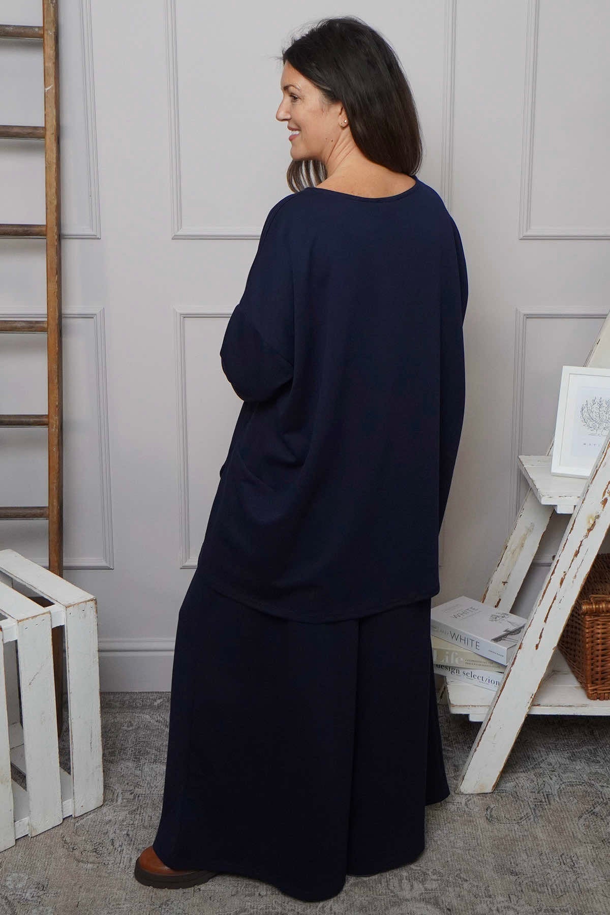 Charla Dipped Hem Cotton Top Navy