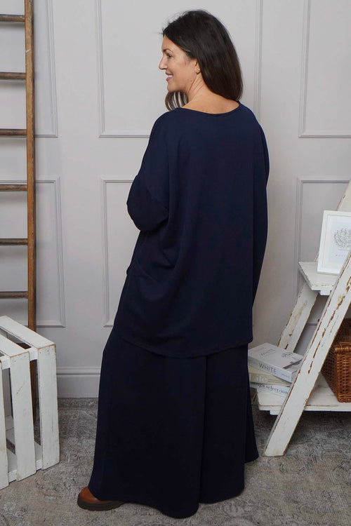 Charla Dipped Hem Cotton Top Navy - Image 5