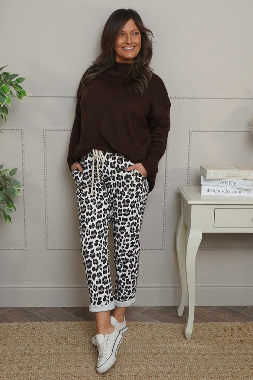 Effie Leopard Print Cotton Joggers White - Image 2
