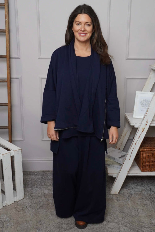 Charla Dipped Hem Cotton Top Navy - Image 6