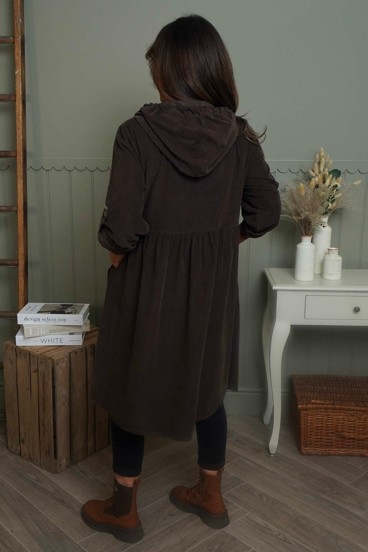Sian Hooded Needlecord Jacket Cocoa