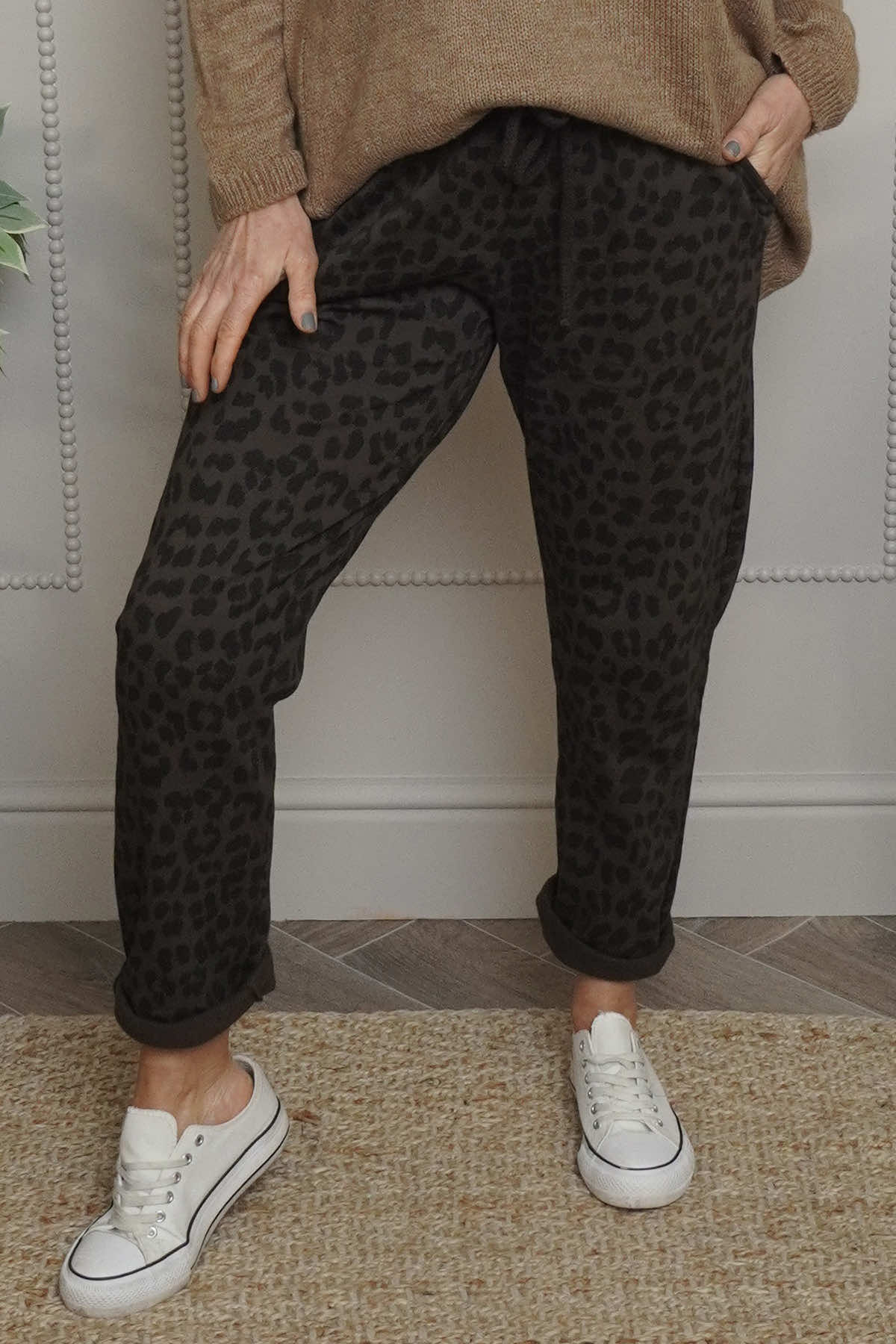 Effie Leopard Print Cotton Joggers Cocoa