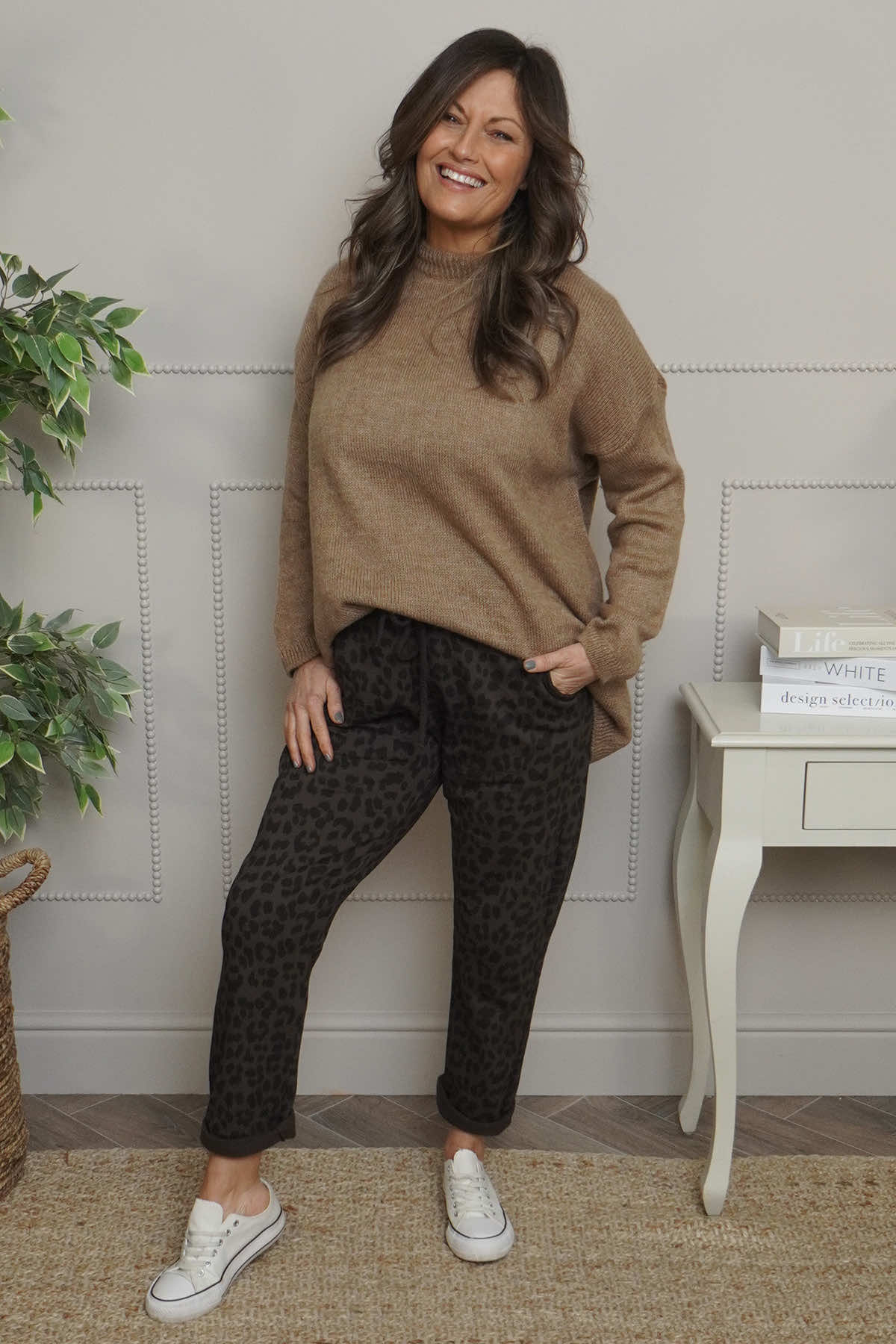 Effie Leopard Print Cotton Joggers Cocoa