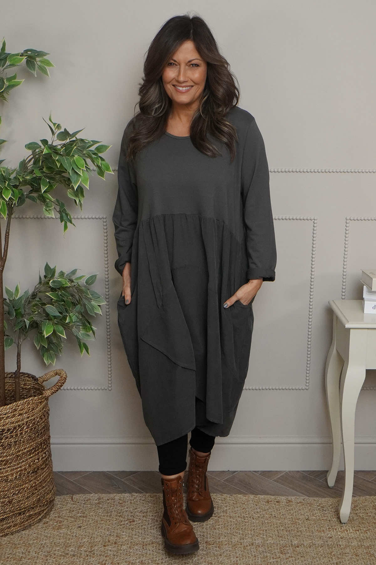 Regana Cotton Dress Charcoal