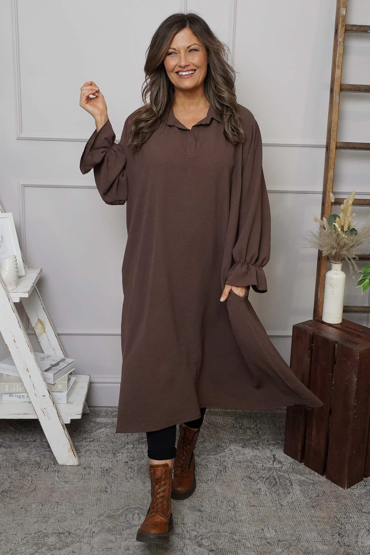 Kaya Collared Dress Cocoa