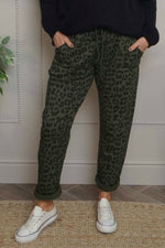 Effie Leopard Print Cotton Joggers Khaki Khaki - Effie Leopard Print Cotton Joggers Khaki