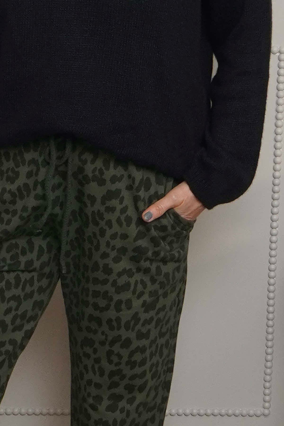 Effie Leopard Print Cotton Joggers Khaki