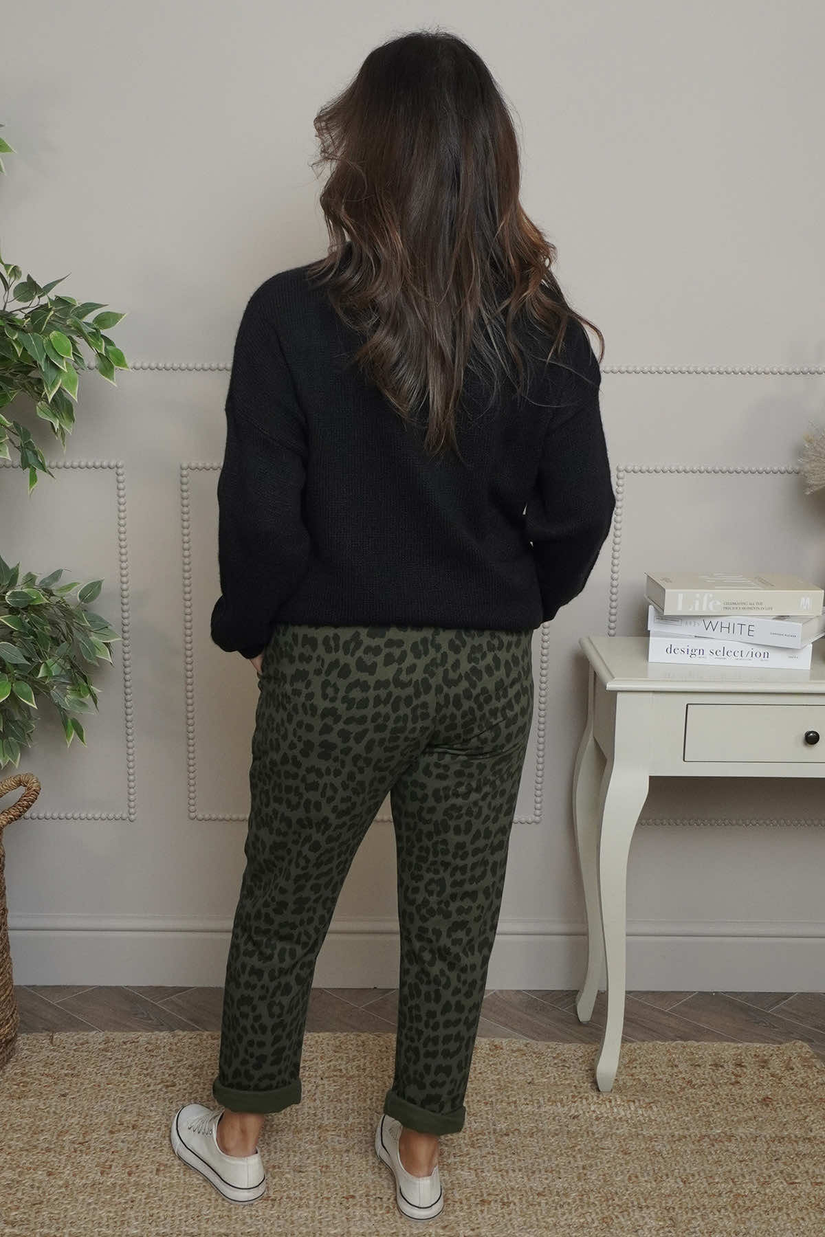 Effie Leopard Print Cotton Joggers Khaki