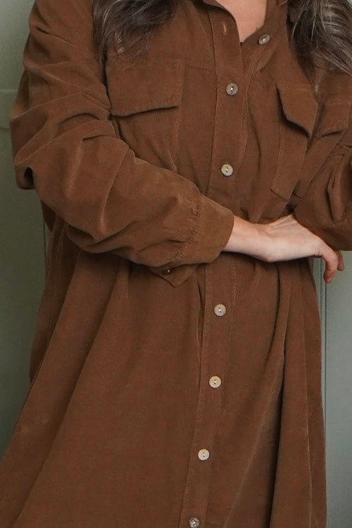 Dezi Needlecord Shirt Dress Nutmeg - Image 3