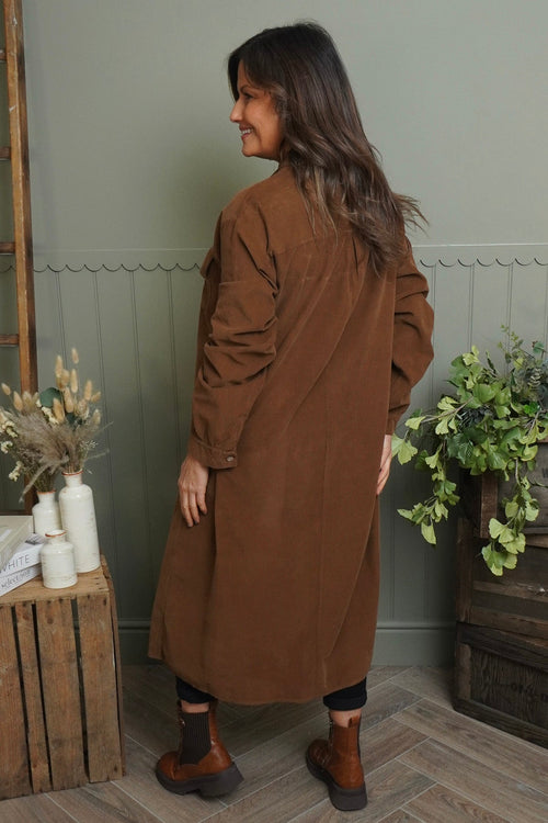 Dezi Needlecord Shirt Dress Nutmeg - Image 4