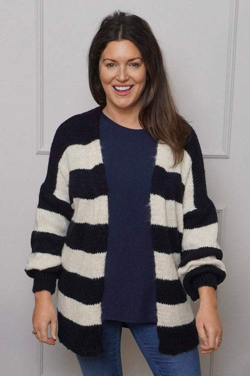 Kennedy Stripe Knitted Cardigan Navy - Image 1