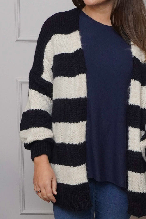 Kennedy Stripe Knitted Cardigan Navy - Image 3