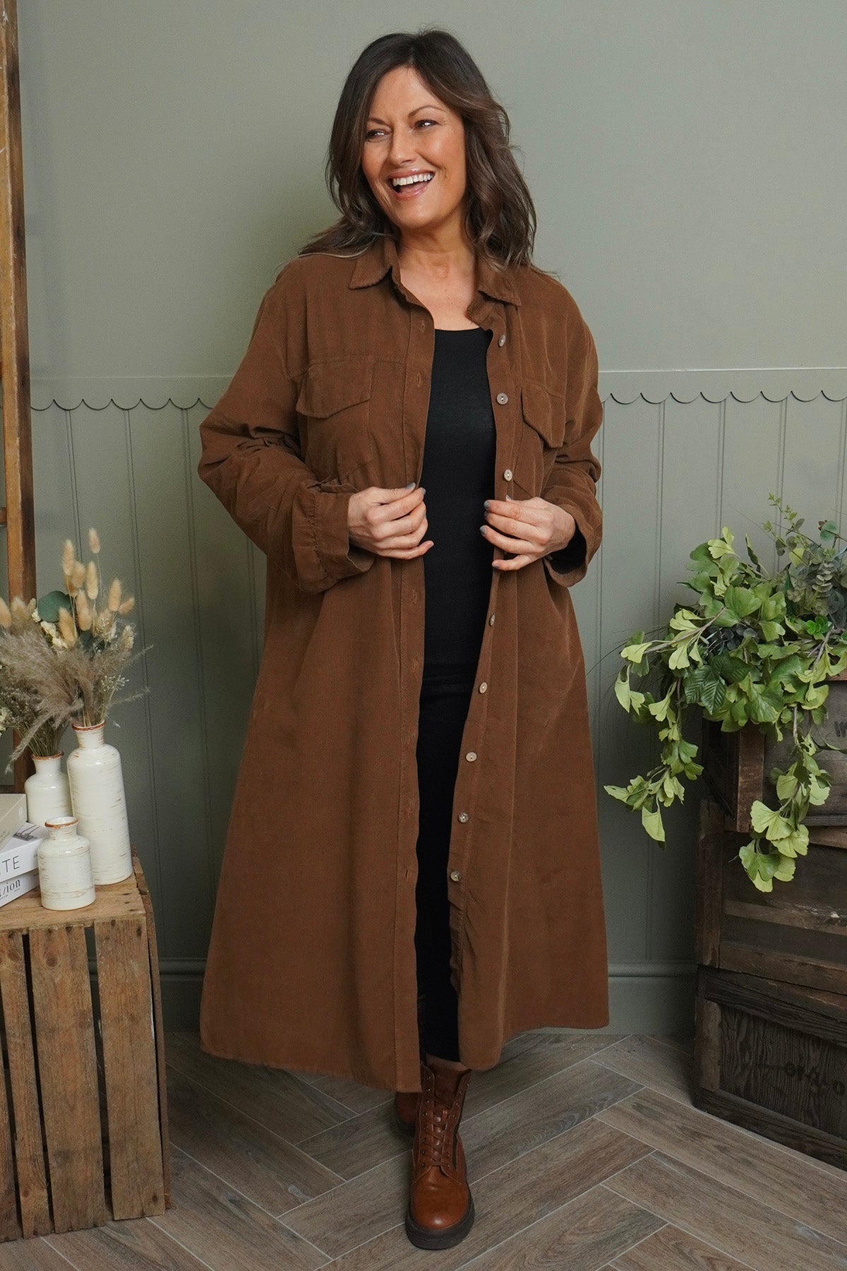 Dezi Needlecord Shirt Dress Nutmeg