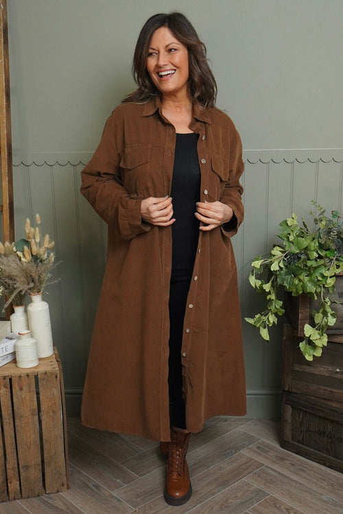 Dezi Needlecord Shirt Dress Nutmeg - Image 1
