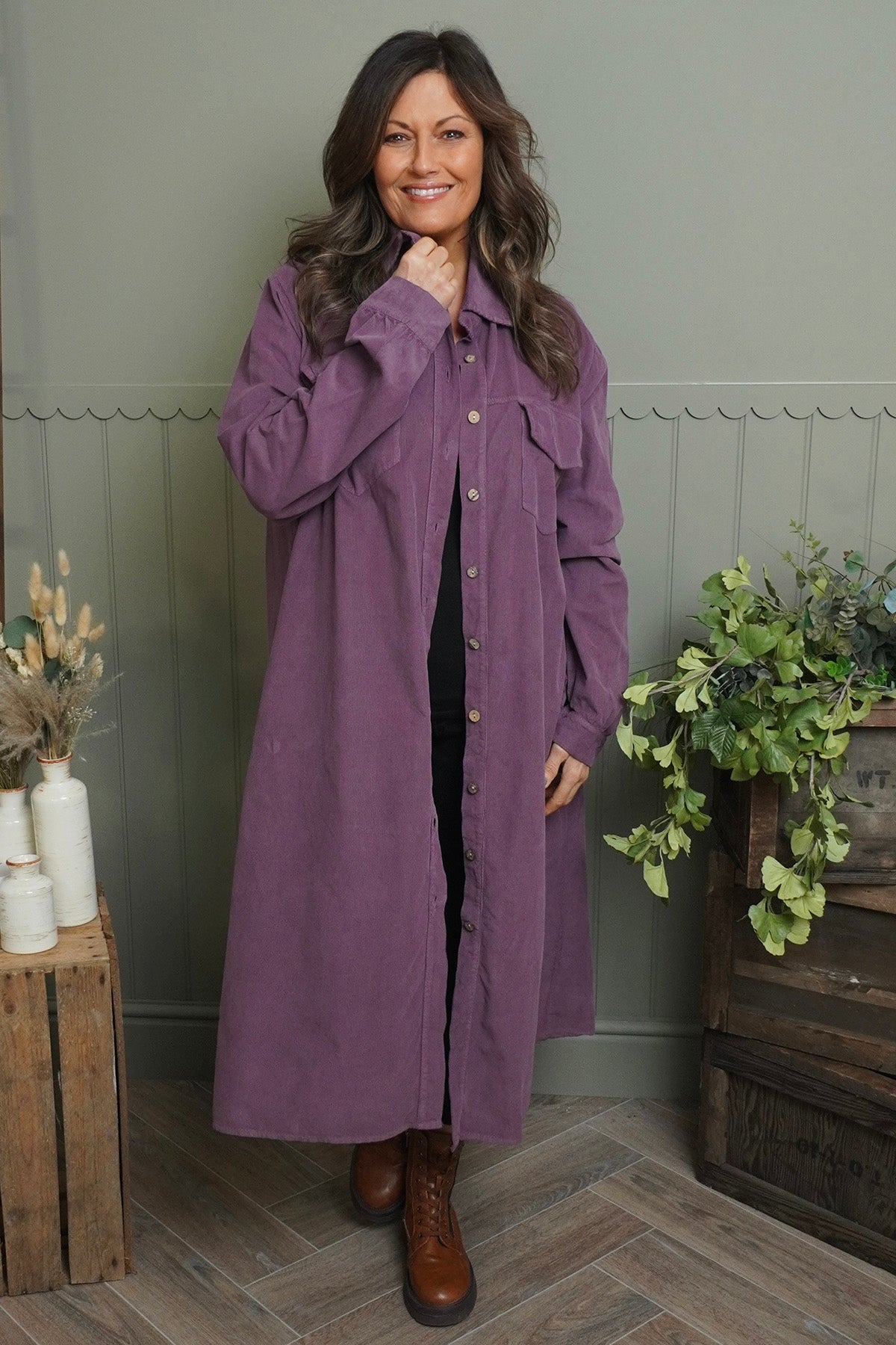 Dezi Needlecord Shirt Dress Mauve