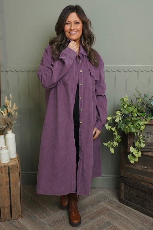 Dezi Needlecord Shirt Dress Mauve - Image 2