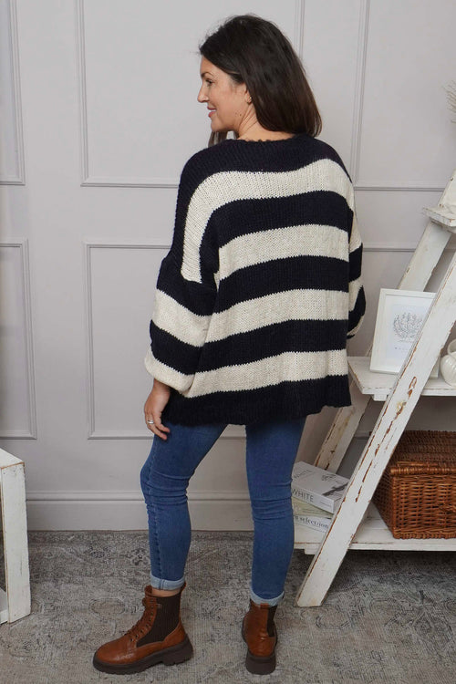 Kennedy Stripe Knitted Cardigan Navy - Image 4