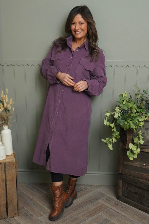 Dezi Needlecord Shirt Dress Mauve - Image 1
