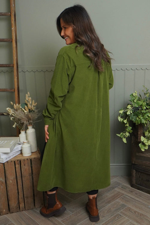 Dezi Needlecord Shirt Dress Olive - Image 4