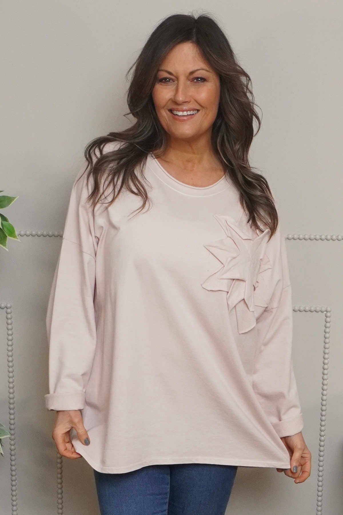 Kaila Flower Patch Cotton Top Pink