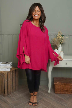 Anette Tie Sleeve Top Fuchsia