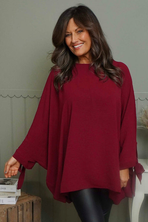 Anette Tie Sleeve Top Wine - Image 1