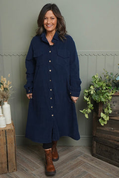 Dezi Needlecord Shirt Dress Navy