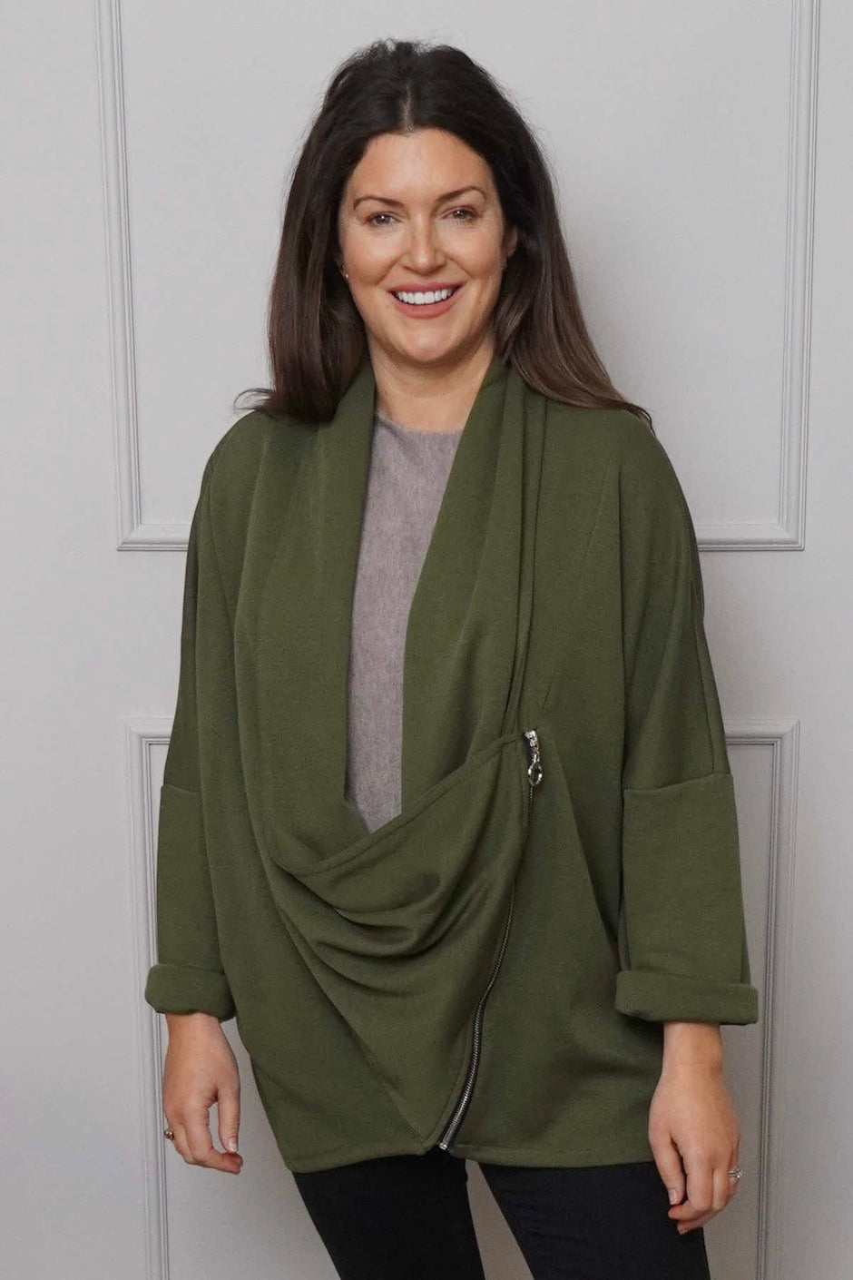 Floella Zip Cotton Jacket Khaki
