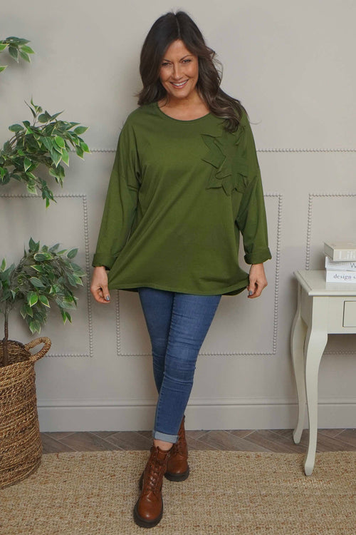Kaila Flower Patch Cotton Top Olive - Image 2