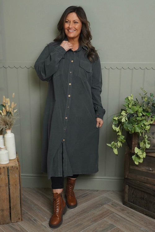 Dezi Needlecord Shirt Dress Charcoal - Image 2