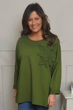 Kaila Flower Patch Cotton Top Olive Olive - Kaila Flower Patch Cotton Top Olive