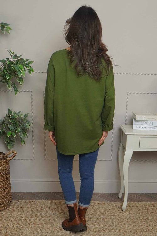 Kaila Flower Patch Cotton Top Olive - Image 4