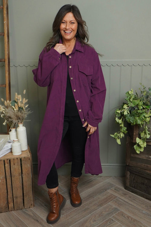Dezi Needlecord Shirt Dress Purple - Image 2