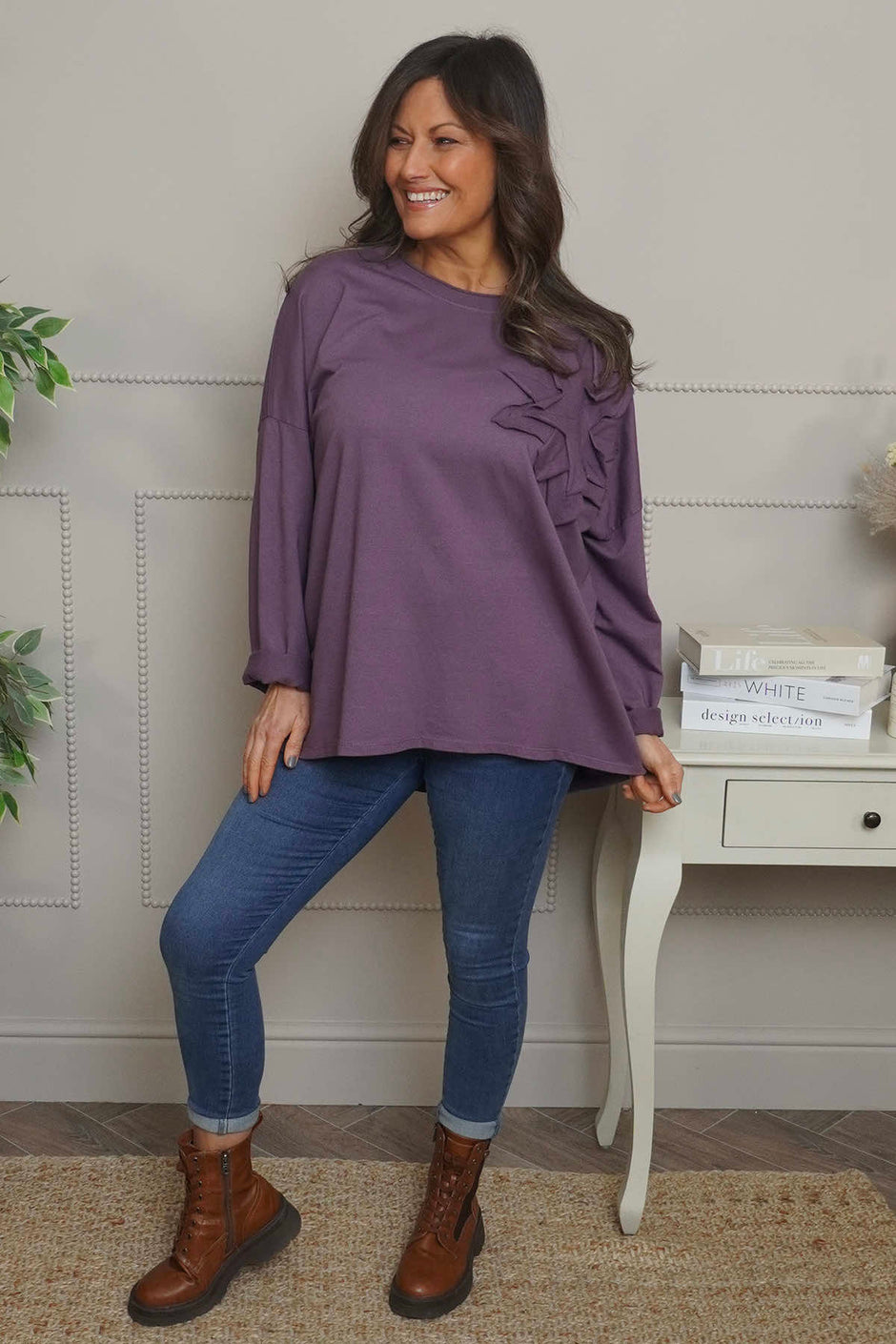 Kaila Flower Patch Cotton Top Purple